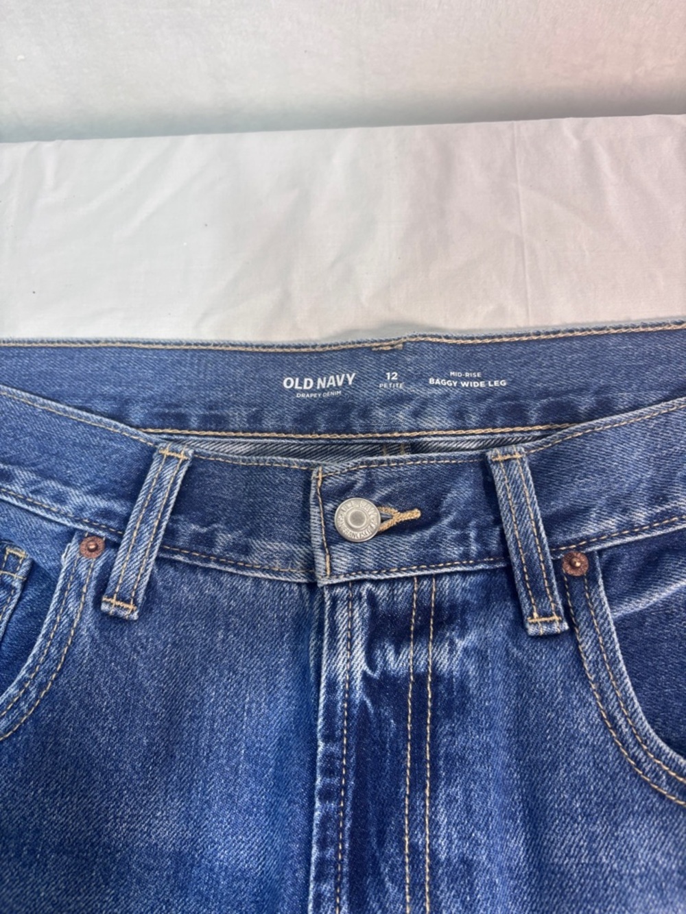 Old Navy Mid-Rise Baggy Wide-Leg Culotte Blue Denim Jeans Size Petite 12 NEW - Picture 10 of 14